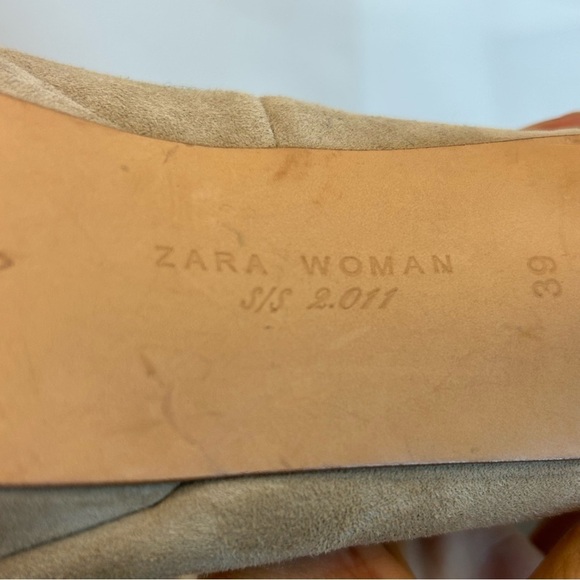 Zara beige tan brown suede gem jewelled embellished peep toe platform high heels - Picture 8 of 9